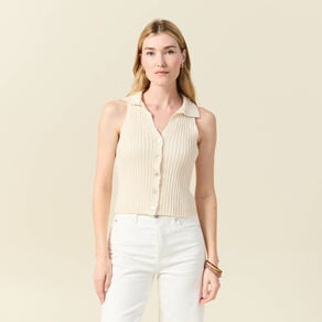 debardeur tricot sans manches creme femme Débardeur tricot sans manches creme femme