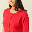 Gilet manches coude col rond rouge fonc&eacute; femme