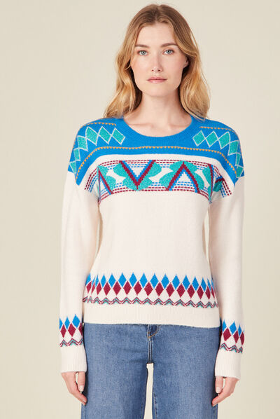 Pull manches longues bleu turquoise femme