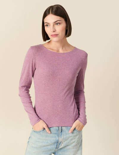 T-shirt cintr&eacute; manches longues col rond mauve femme