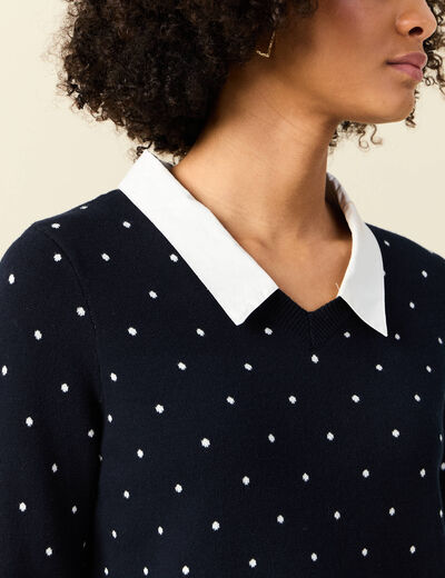 Pull manches longues 2-en1 bleu marine femme