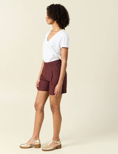 Short droit avec pinces bordeaux femme