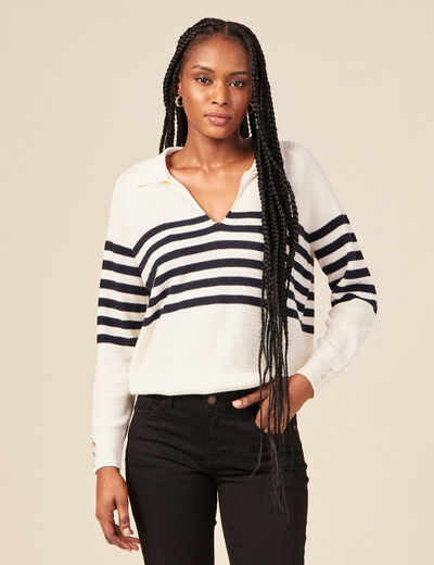 Pull col polo éco-responsable bleu marine femme
