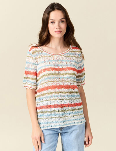 Pull manches courtes violet clair femme