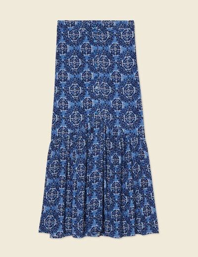 Jupe longue évasée fluide bleu femme