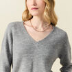 Pull manches longues col en V gris clair femme