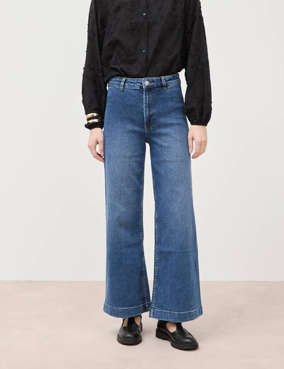 Jeans large taille haute denim stone femme