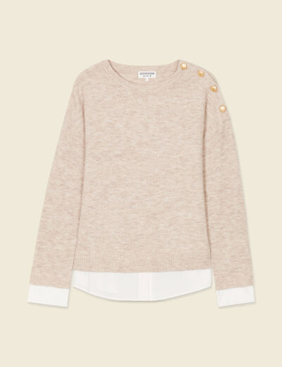 Pull manches longues 2-en-1 creme femme