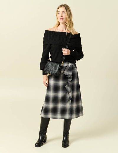 Jupe &eacute;vas&eacute;e en coton noir femme