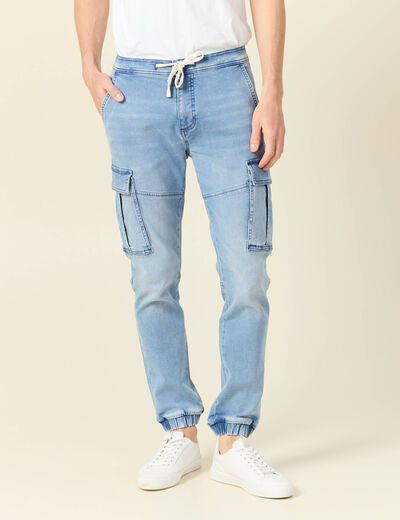 Jeans battle à coulisse denim bleach homme