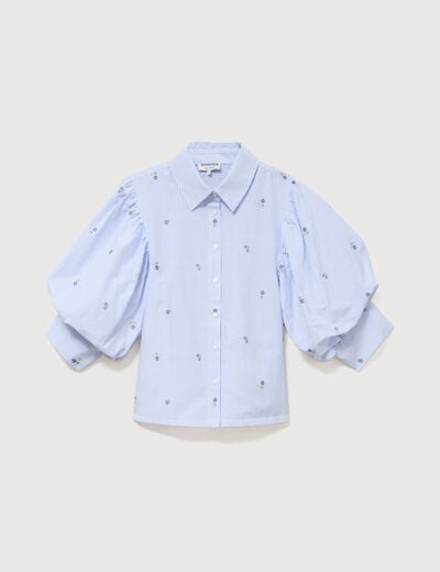 Chemise ample manches coude bleu ciel femme