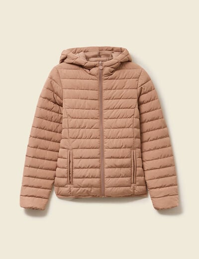 Doudoune ajust&eacute;e mi-longue &agrave; capuche marron clair femme