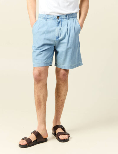 Bermuda droit avec pinces bleu gris homme