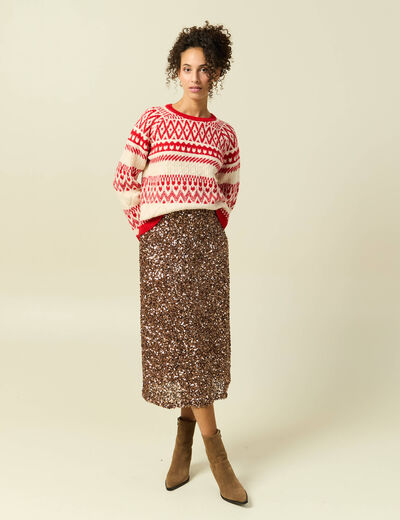 Pull manches longues col rond rouge femme