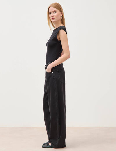 Body ajust&eacute; col rond manches d&eacute;bardeur noir femme