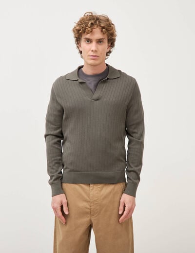 Pull manches longues vert fonc&eacute; homme