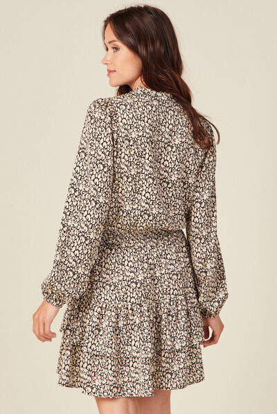 Robe évasée à volants noir femme