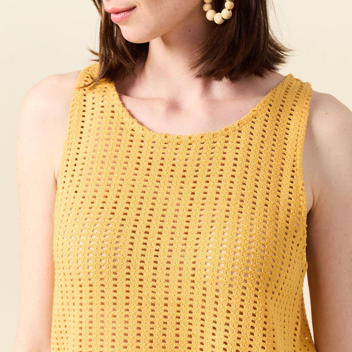 Débardeur sans manches ajouré jaune femme