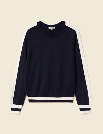 Pull col rond manches longues bleu marine femme