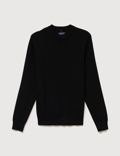 Pull manches longues col rond noir homme