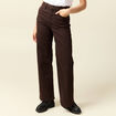 Pantalon large taille haute en jeans marron cognac femme