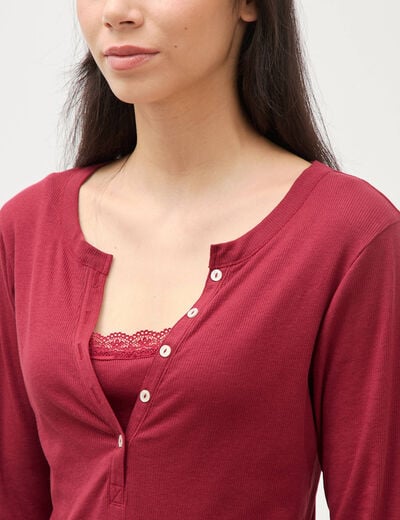 T-shirt cintr&eacute; manches longues rouge fonc&eacute; femme