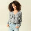 Chemise droite courte manches longues gris fonc&eacute; femme