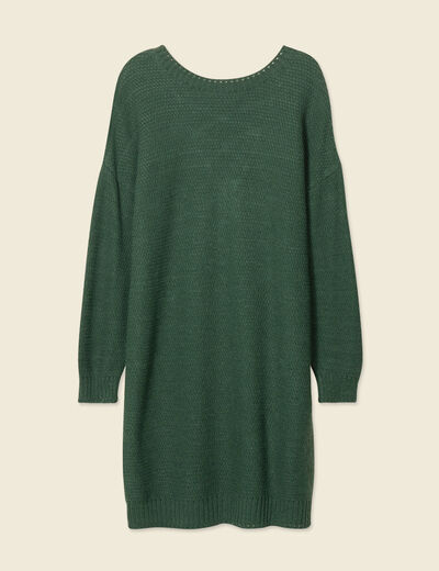 Robe pull droite col bateau vert foncé femme