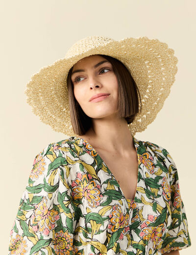 Chapeau tressé ecru femme