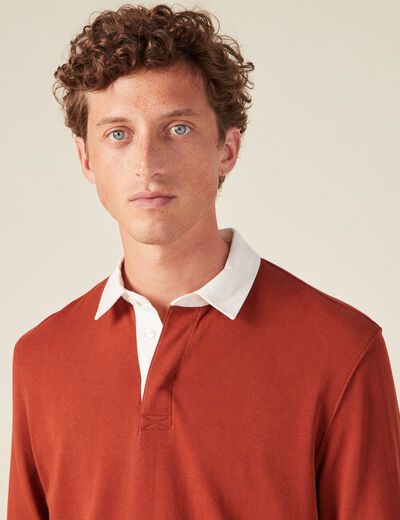 Sweat manches longues col polo marron cognac homme