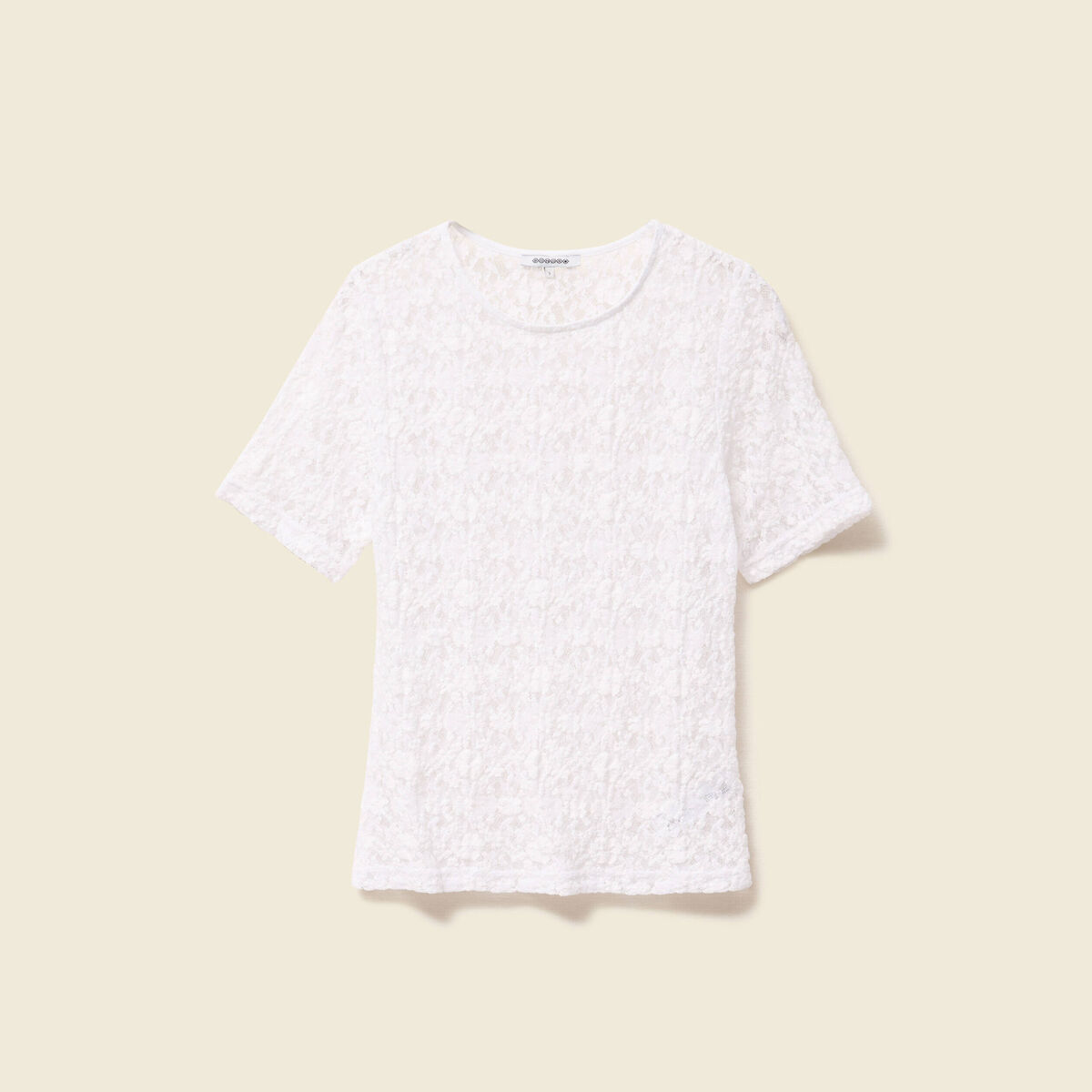 T-shirt cintré col rond dentelle blanc femme