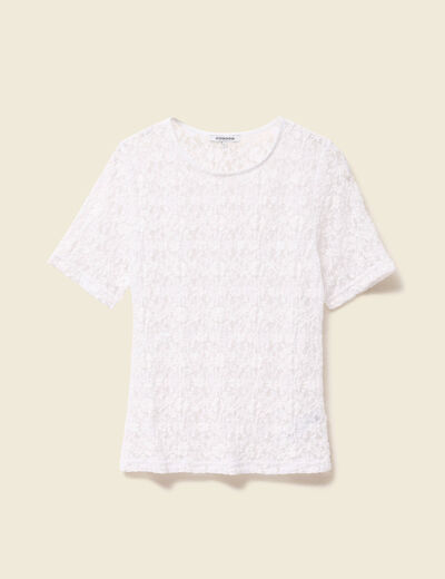 T-shirt cintré col rond dentelle blanc femme