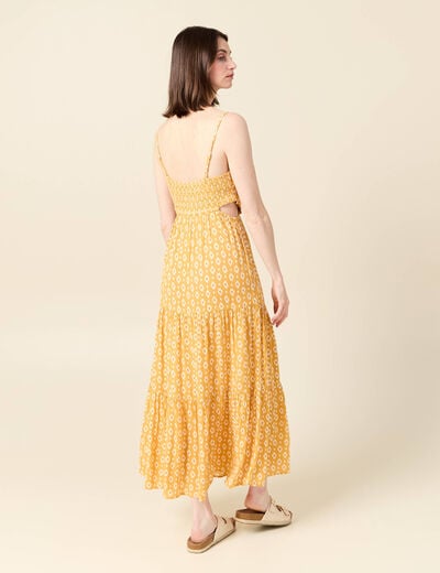 Robe longue évasée à perles jaune femme