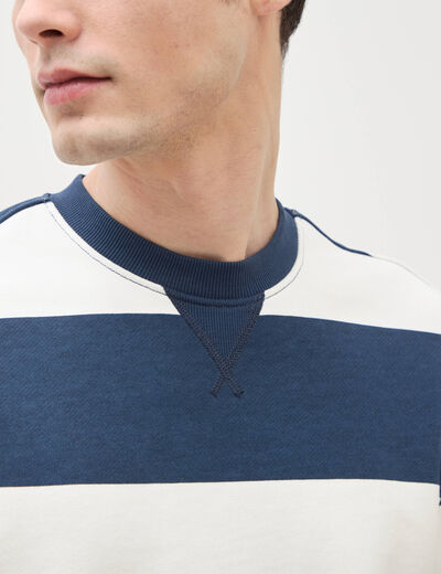 Sweat ray&eacute; col rond manches longues bleu marine homme