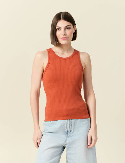 Débardeur cintré court col rond orange foncé femme