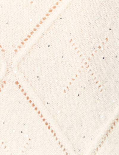 Pull manches longues sequins creme femme