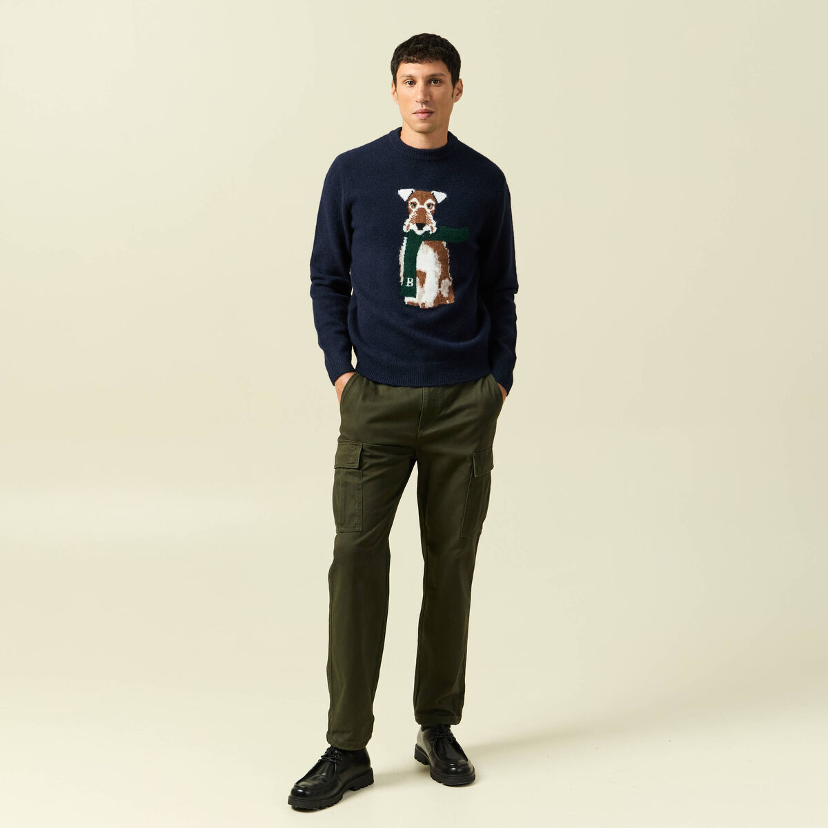 Pull col rond manches longues bleu marine homme