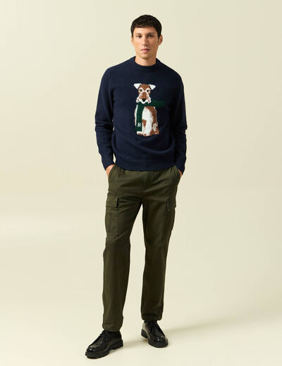 Pull col rond manches longues bleu marine homme
