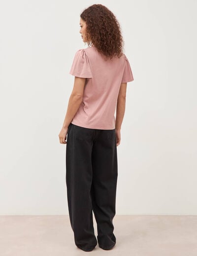 T-shirt droit col rond manches courtes vieux rose femme