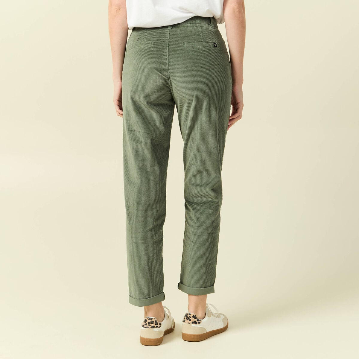 Pantalon large 7/8&egrave;me taille haute vert kaki femme