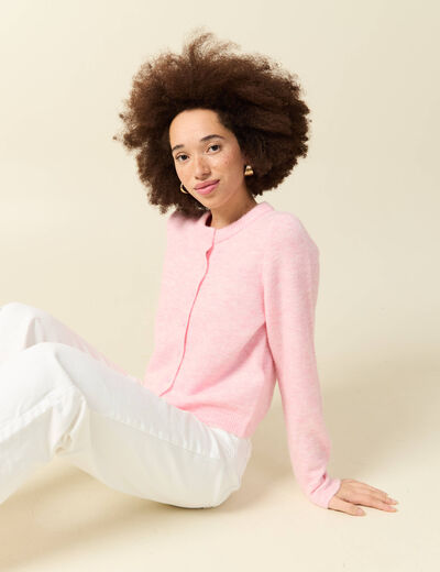 Gilet col rond rose clair femme