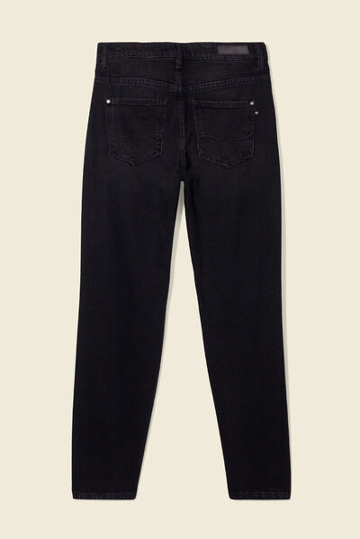 Jeans straight 7/8ème destroy denim noir femme