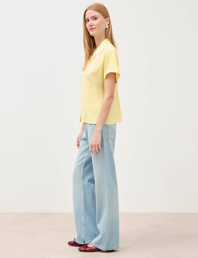 Chemise manches courtes jaune pastel femme