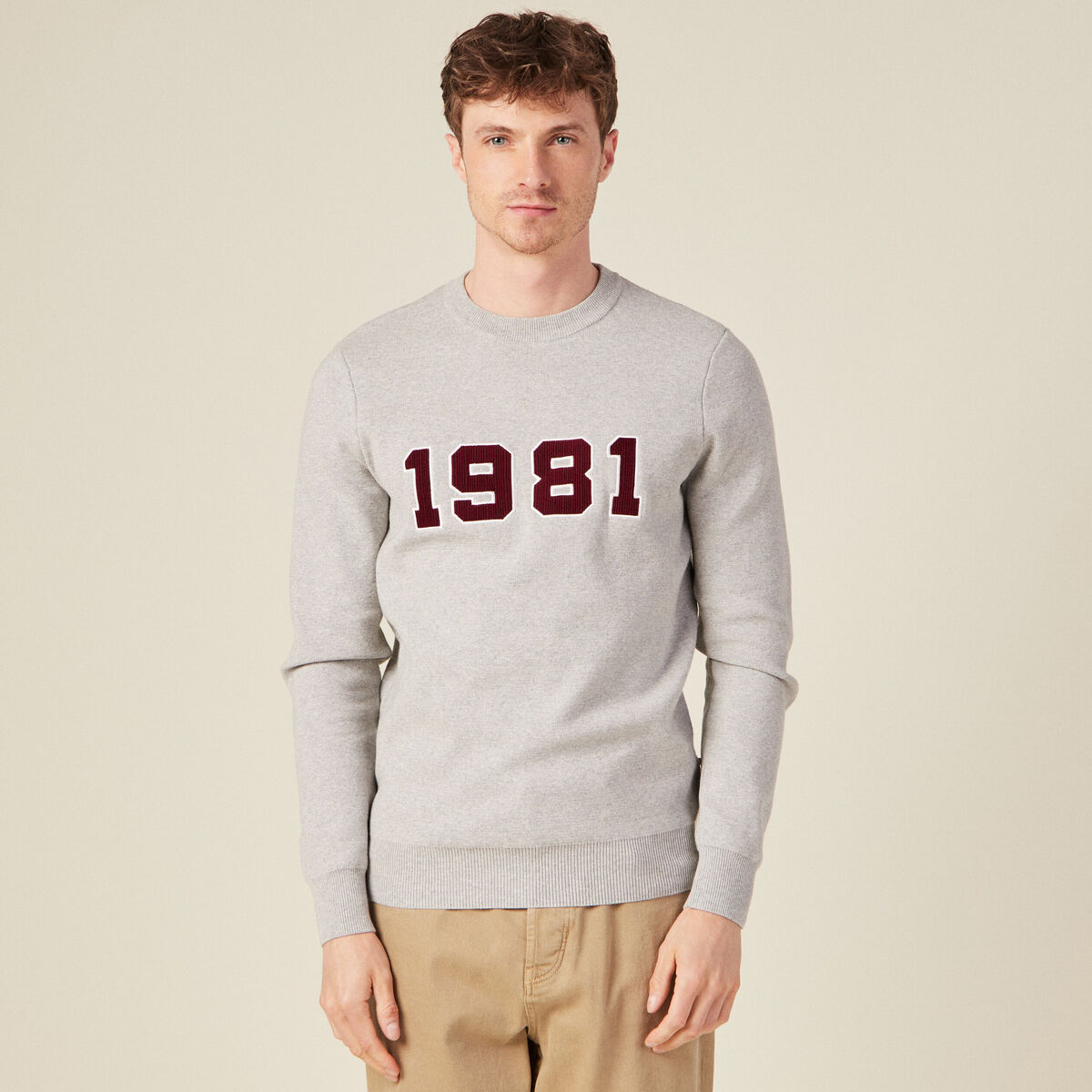 Pull manches longues col rond gris foncé homme