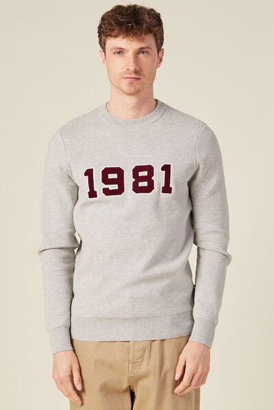 Pull manches longues col rond gris foncé homme