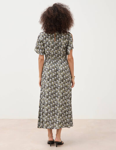 Robe fluide col v manches courtes noir femme