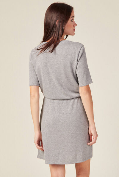 Robe moulante fils métallisés gris argent femme