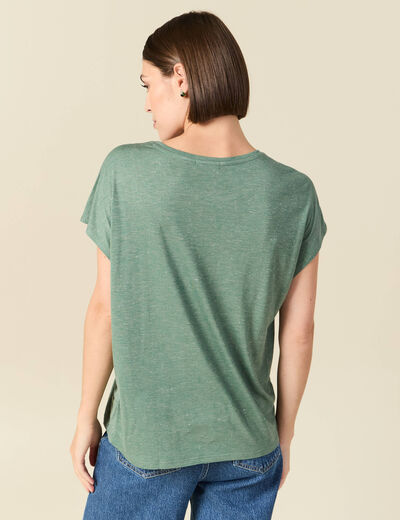 T-shirt droit court manches courtes vert fonc&eacute; femme