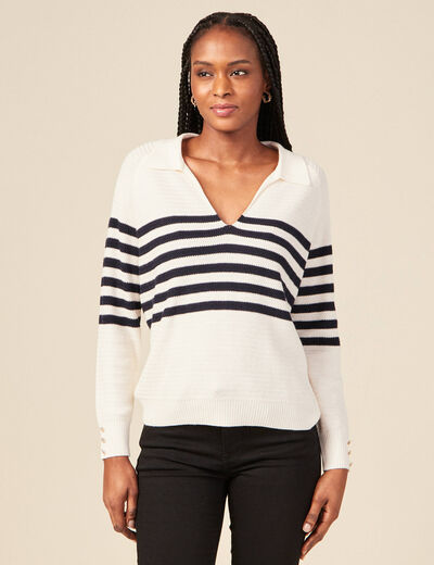 Pull col polo éco-responsable bleu marine femme