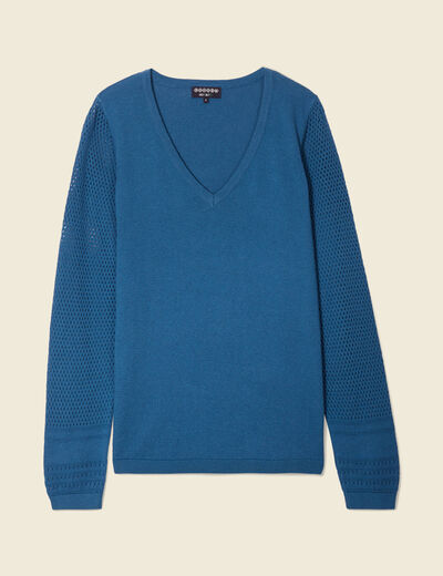 Pull à manches longues bleu pétrole femme